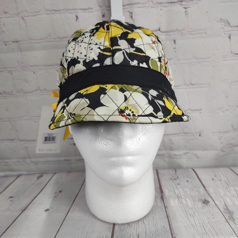 NWT VERA BRADLEY 'Be Cozy' Collection Newsgirl Hat (Dogwood Pattern) BLK YLW WHT - Picture 1 of 5